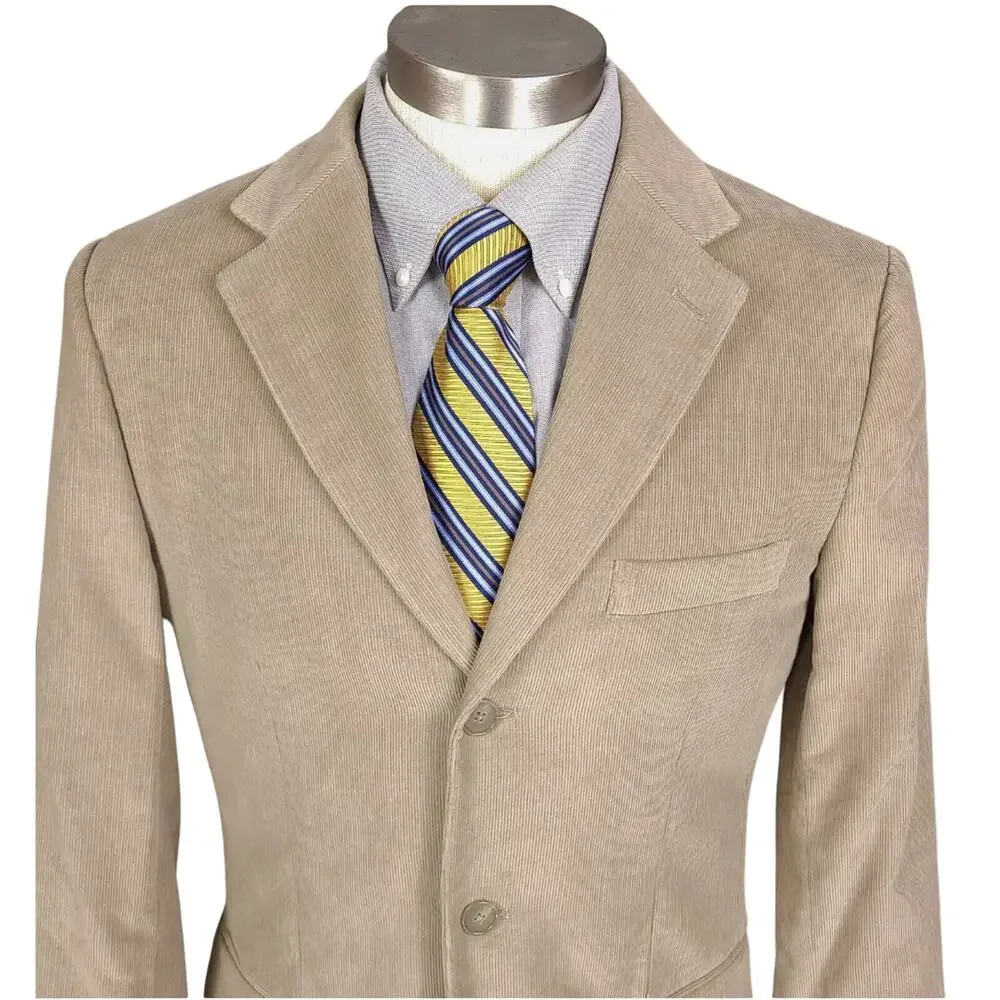 TASSO ELBA Sport Suit Coat Blazer Mens Tan Corduroy Three Button Cotton LARGE